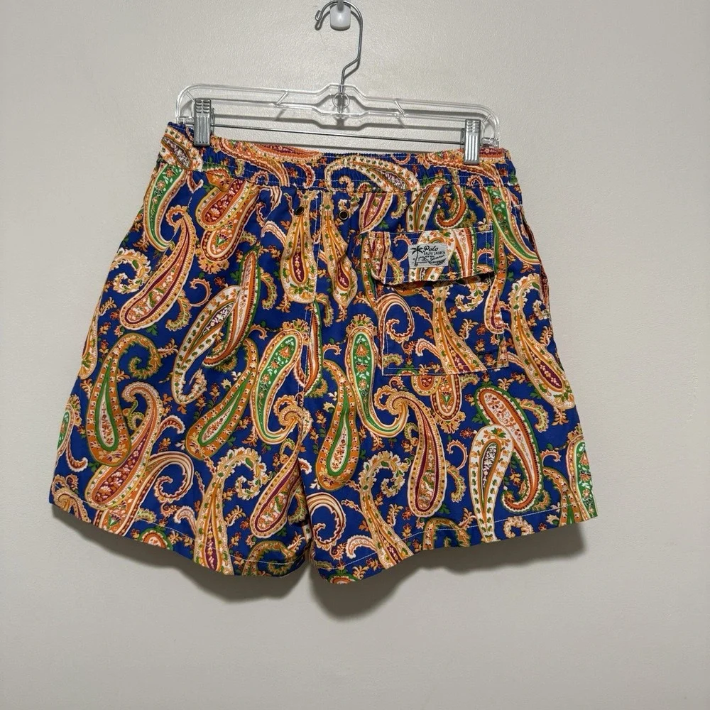 Polo Ralph Lauren Orange Blue Paisley Print Swim Trunks Size Medium